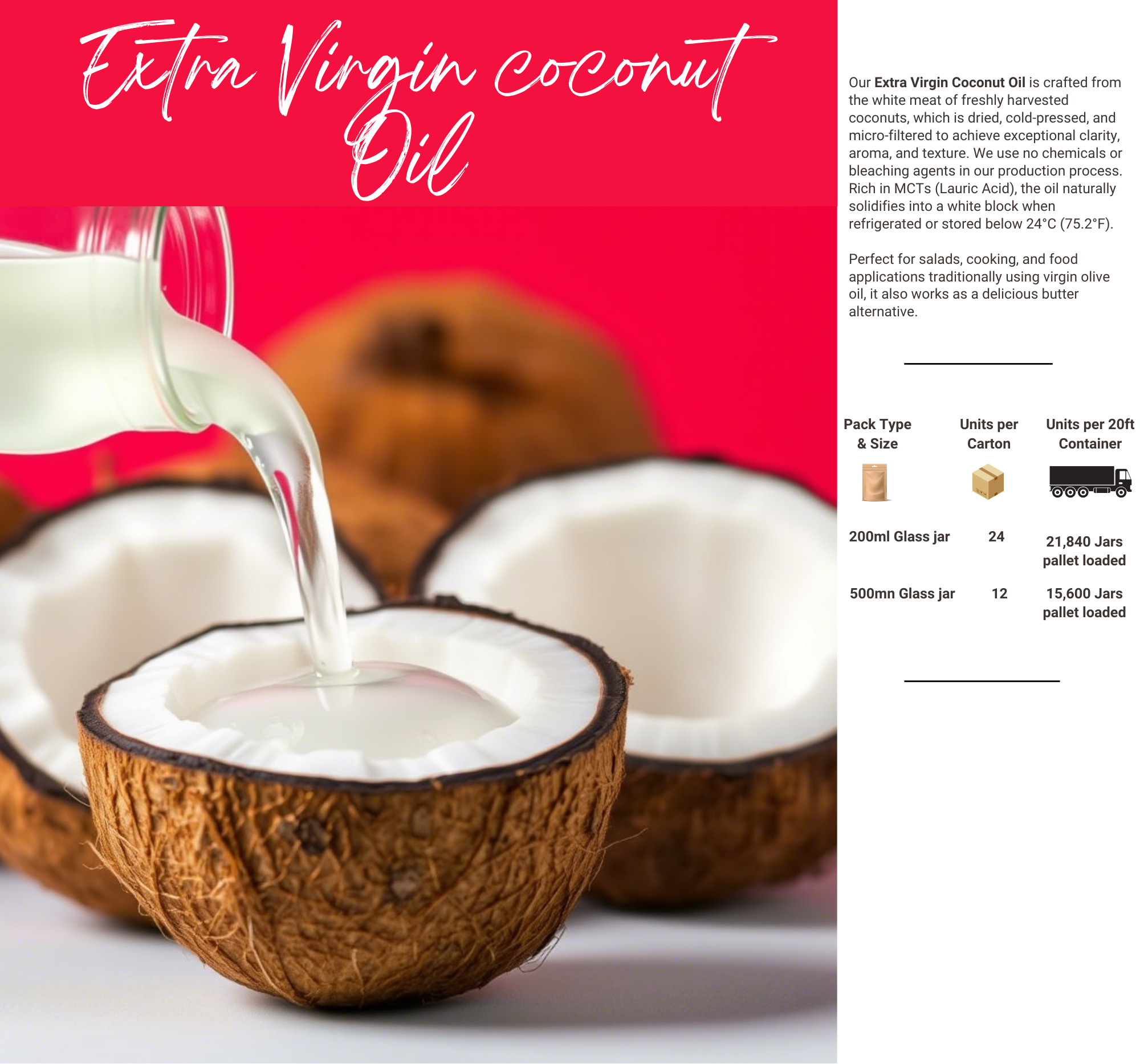 Extra virgin coconut oil being poured into a coconut